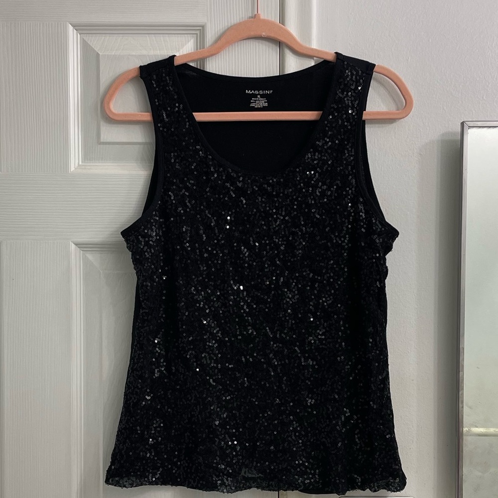 Massini Black Racerback Sequin Tank Top